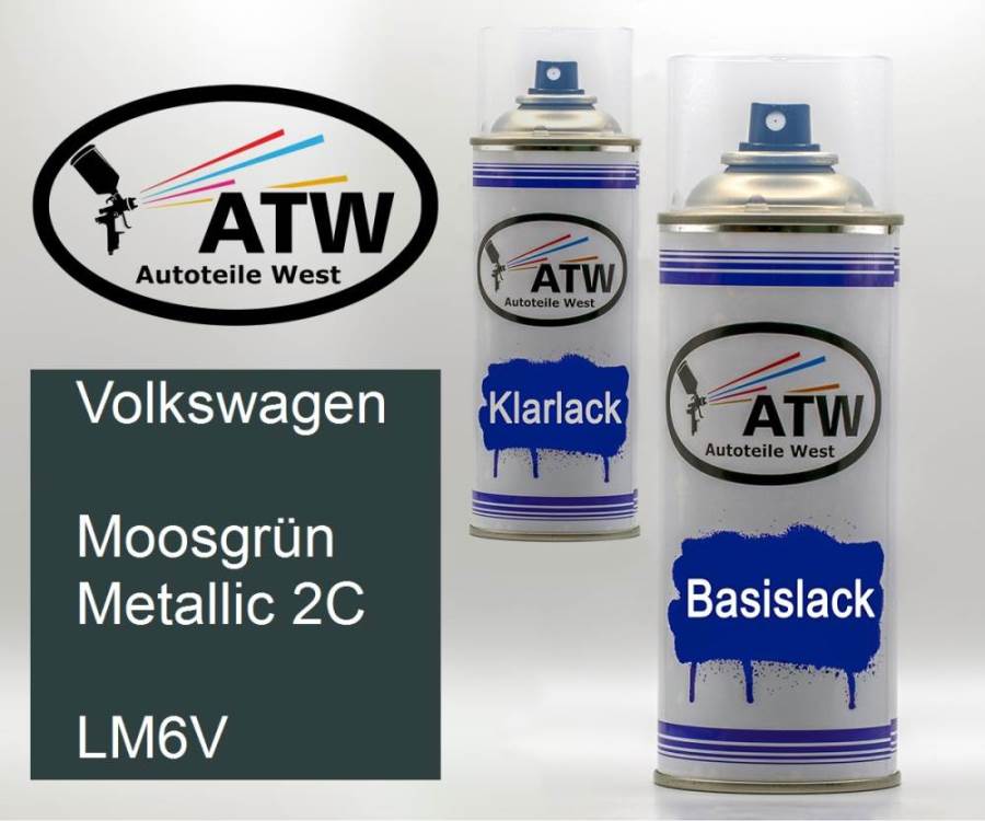 Volkswagen, Moosgrün Metallic 2C, LM6V: 400ml Sprühdose + 400ml Klarlack - Set, von ATW Autoteile West.